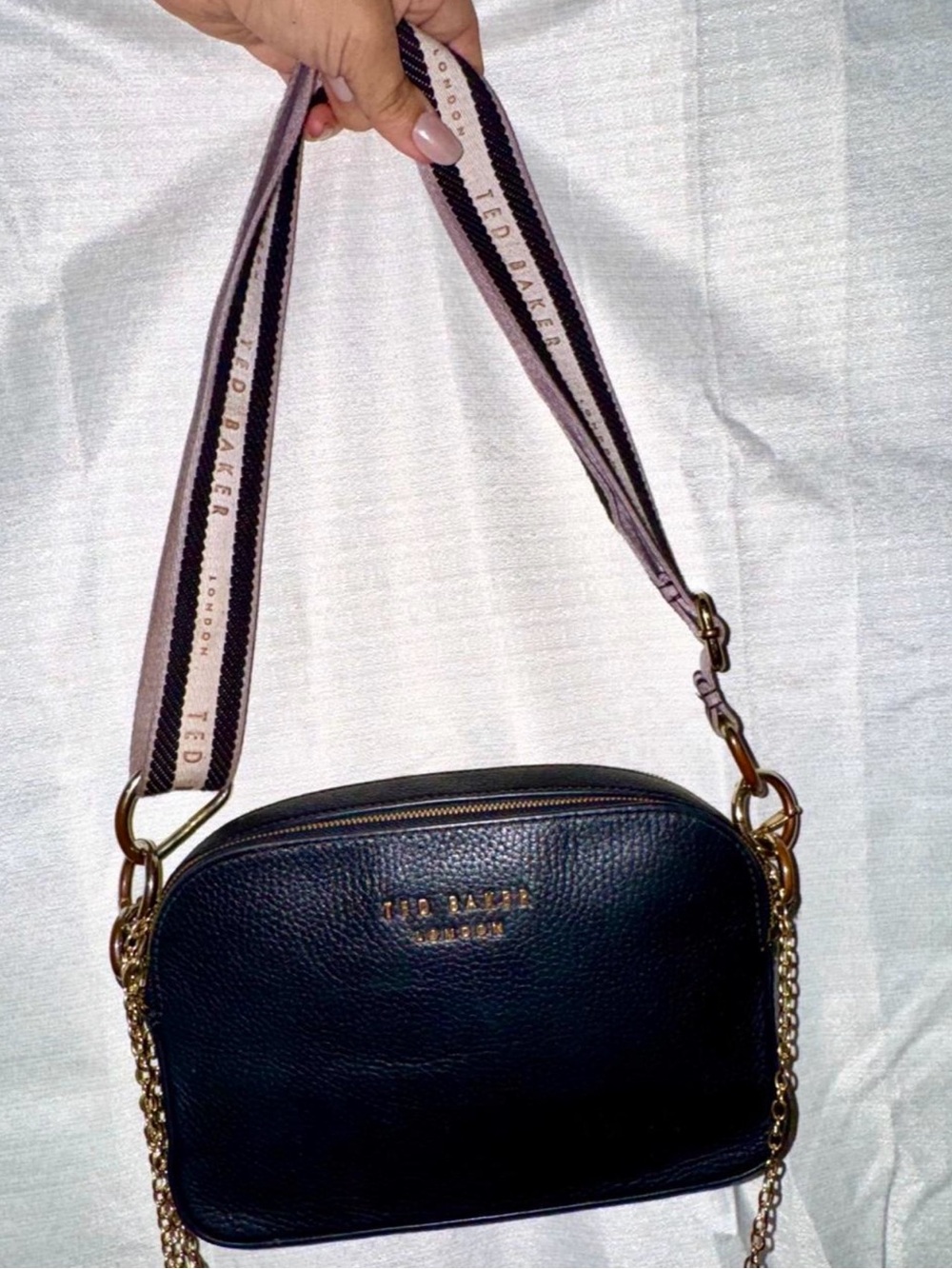 Ted Baker Black Pebbled Leather Crossbody with Branded Strap